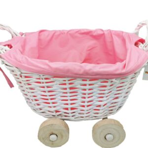 CESTA DE MIMBRE EN FORMA DE CARRITO ROSA