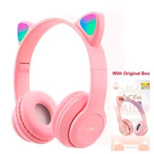 CASCOS AURICULARES OREJAS INALÁMBRICOS ROSA+CAJA