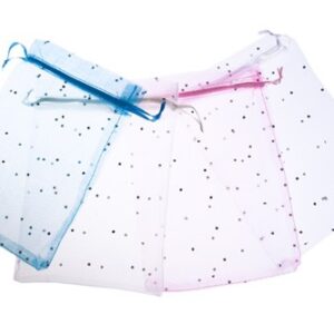 BOLSA DE ORGANZA LUNARES PLATEADOS 10 X 15 NEGRO
